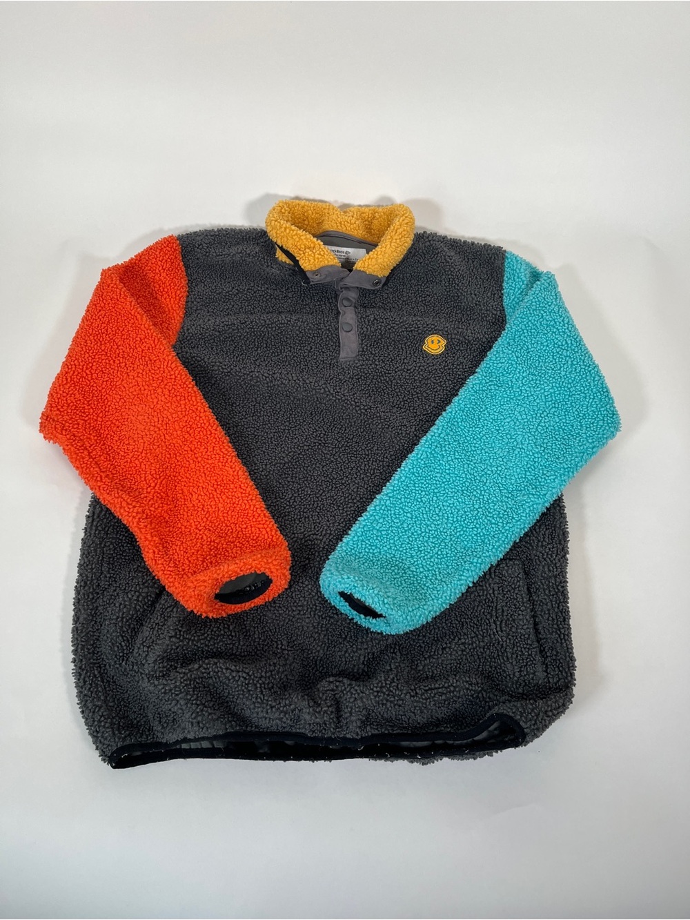 Dutch Bros Colorblock Sherpa Pullover - Black with Orange & Teal Sleeves